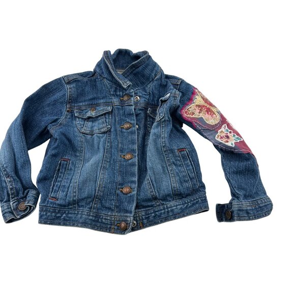 Levi’s Girls size 3T upcycled butterfly Jean Jacket hand stitched embroidered - Picture 2 of 5
